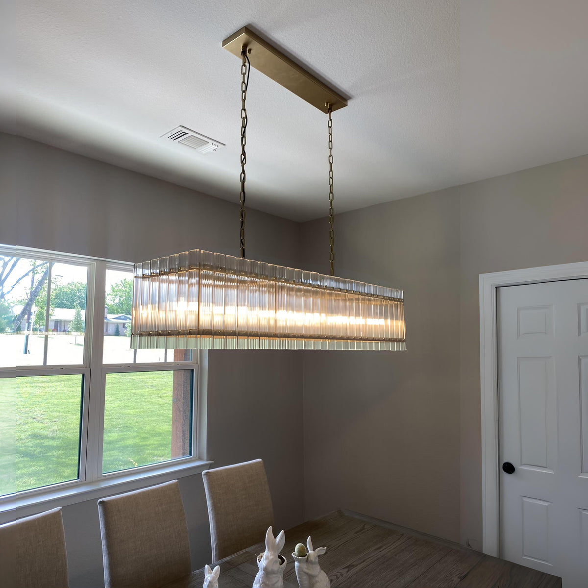 Santa 54 Inch Ribbed Glass Rectangular Chandelier
