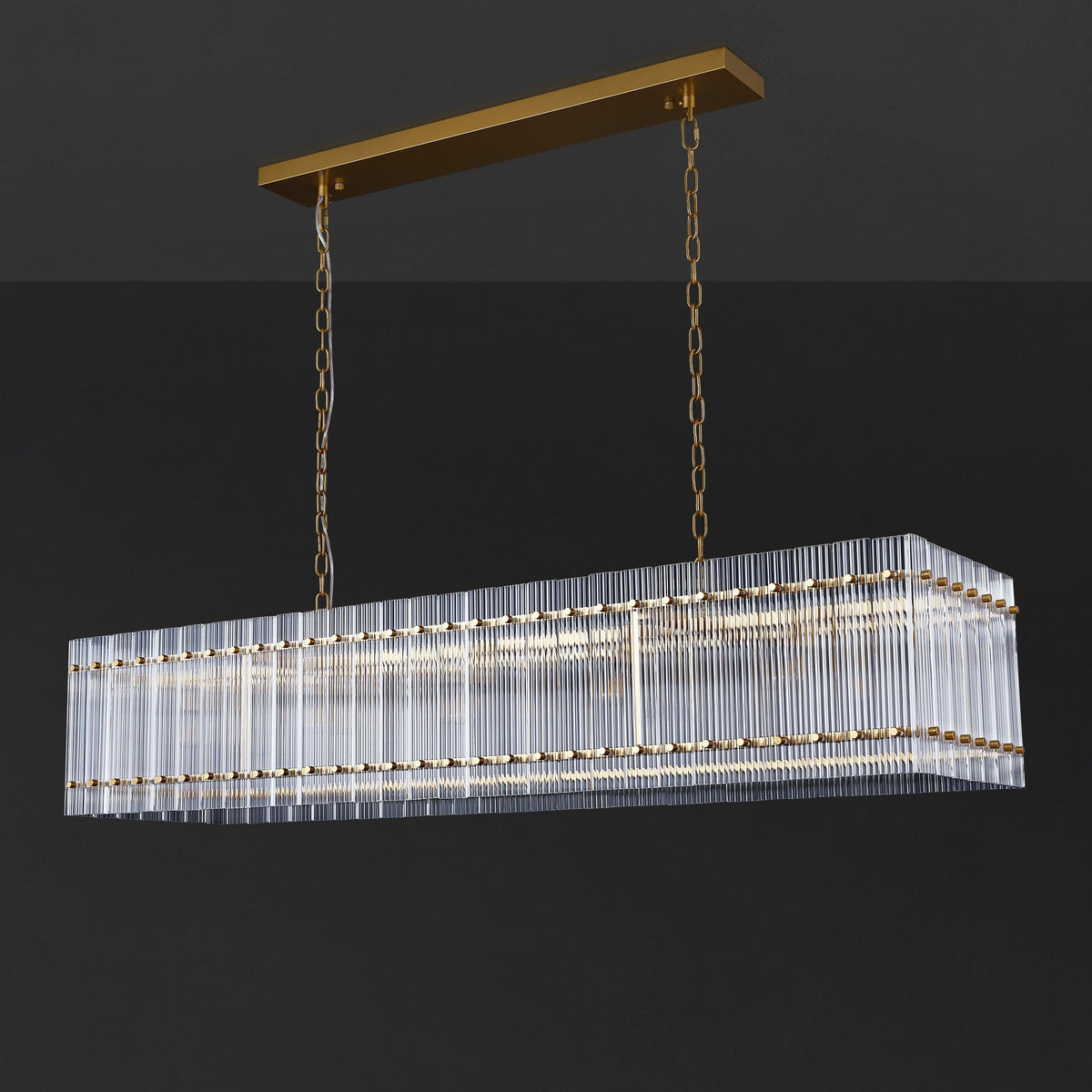 Santa 54 Inch Ribbed Glass Rectangular Chandelier