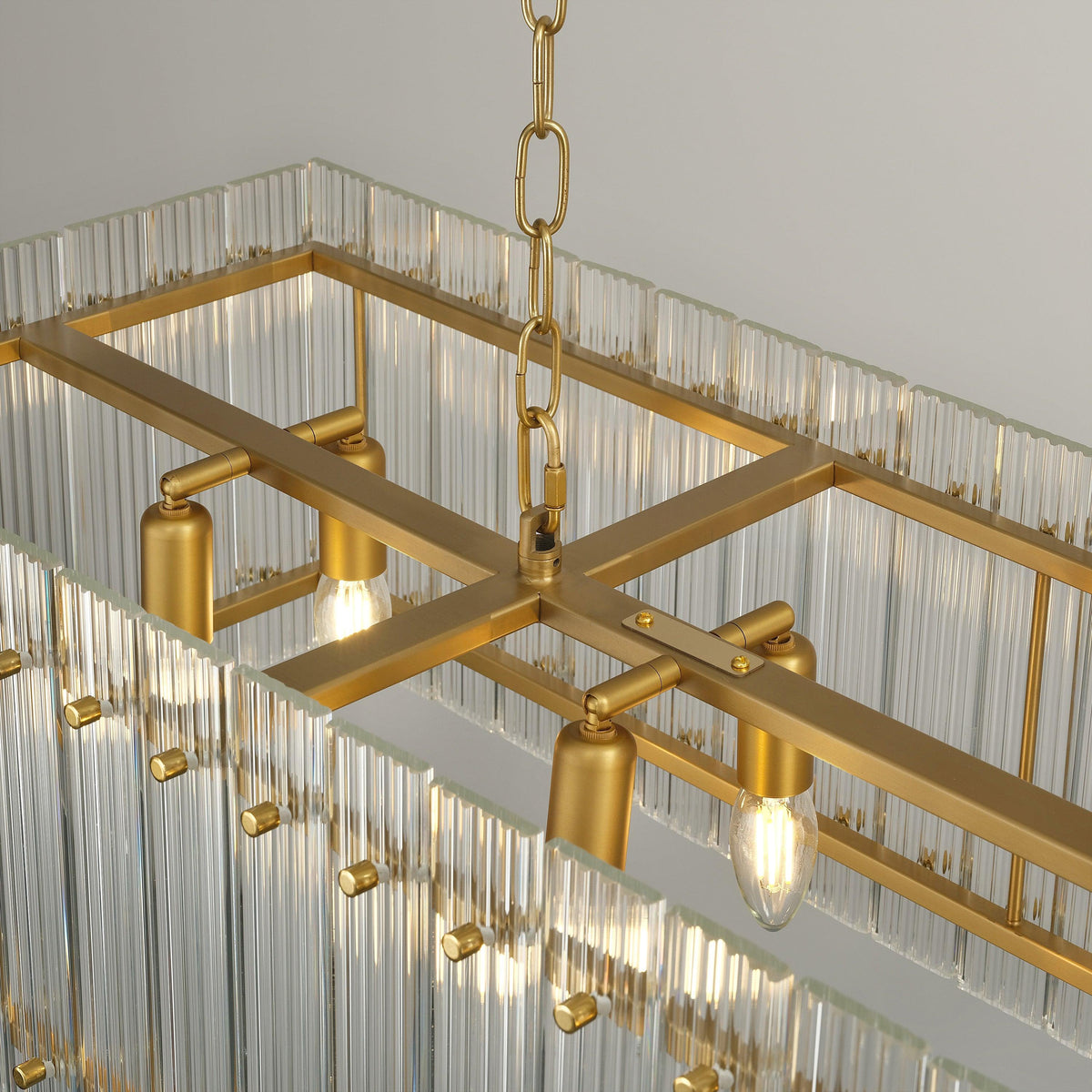 Santa 54 Inch Ribbed Glass Rectangular Chandelier
