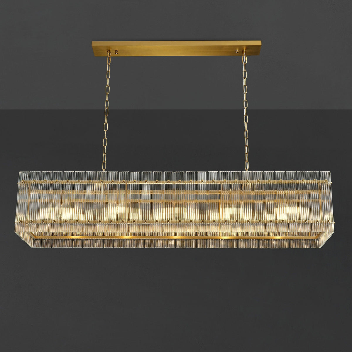 Santa 54 Inch Ribbed Glass Rectangular Chandelier