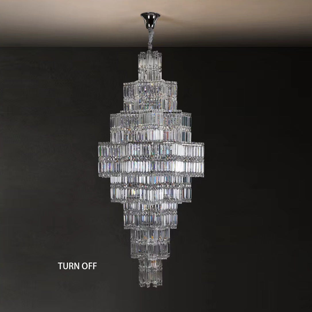 Extra Large Plaza Hall Multi-Tier Crystal Chandelier Foyer Living Room Staircase Ceiling Lighting Fixture In Chrome/ Silver Finish-MEET LIGHTING