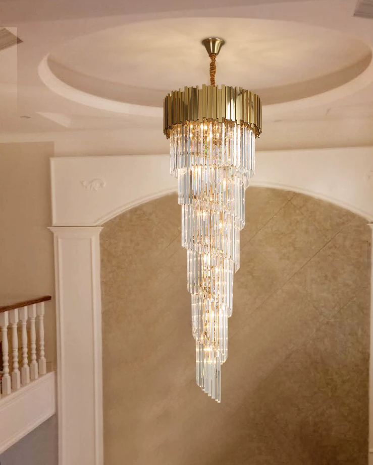 Luxury Gold Spiral Crystal Chandelier for Staircase/Foyer/Entryway-MEET LIGHTING