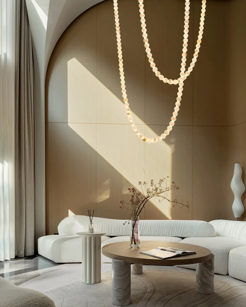 Modern LED Natural Alabaster Globes Beads Hanging Chandelier Indoor Lighting Fixture by Meetlighting