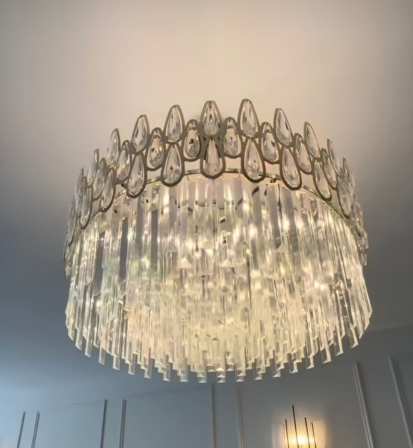 Modern Round/Rectangular Raindrop Crystal Chandelier for Low-ceiling-MEET LIGHTING