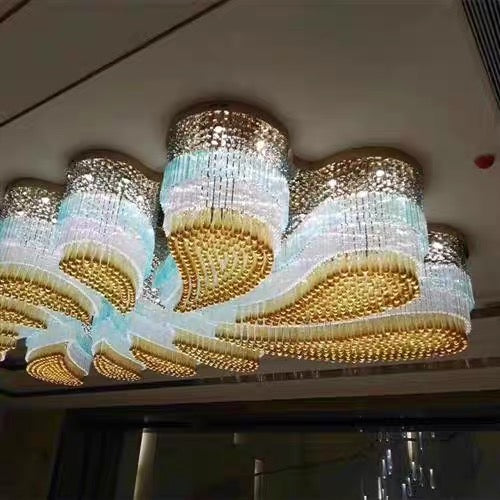 Custom Extra Large Flush Mount Floral Crystal Chandelier for Hotel/Restaurant/Villa-MEET LIGHTING
