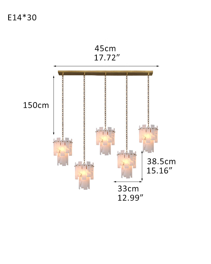 7-light 2-tier Alabaster marble Round Chandelier 13" with adjustable chain 150cm