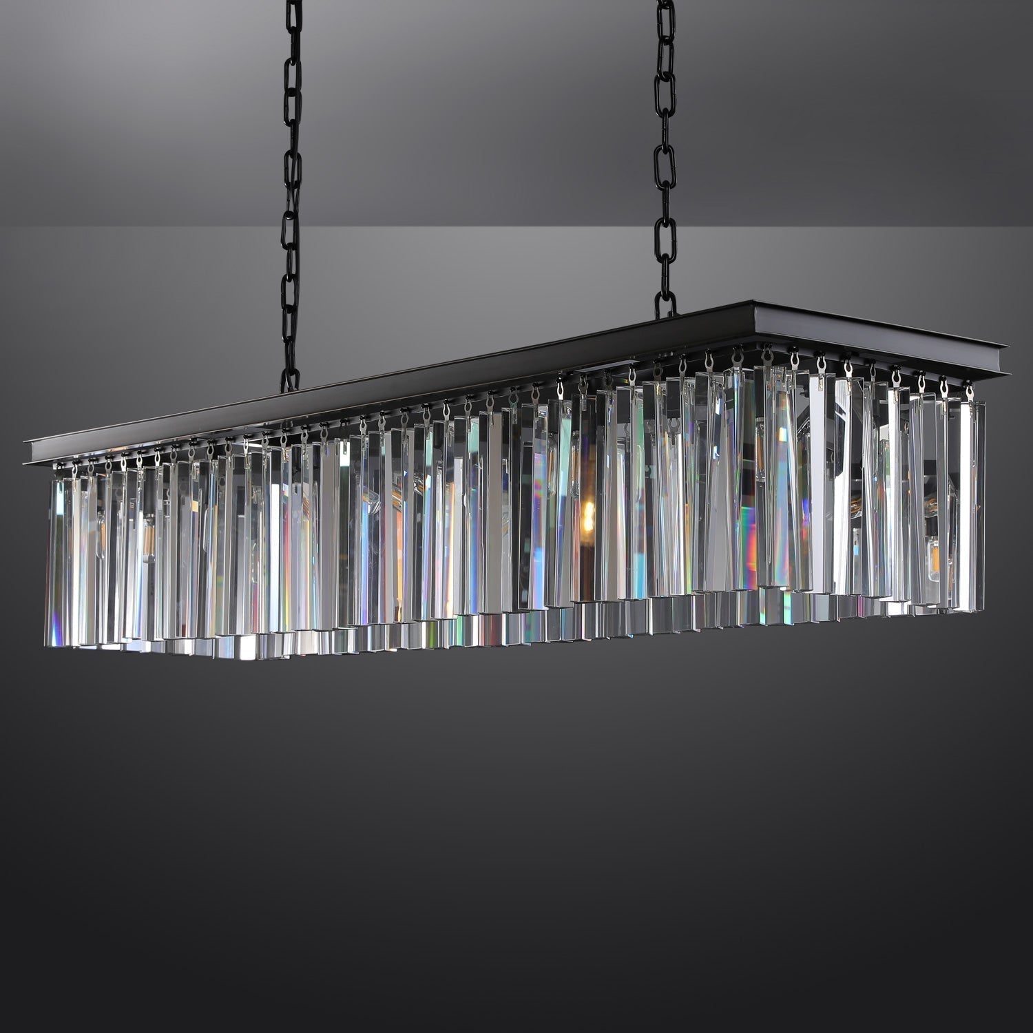 Rhys Rectangular Chandelier 59",Crystal Prism 8-lights