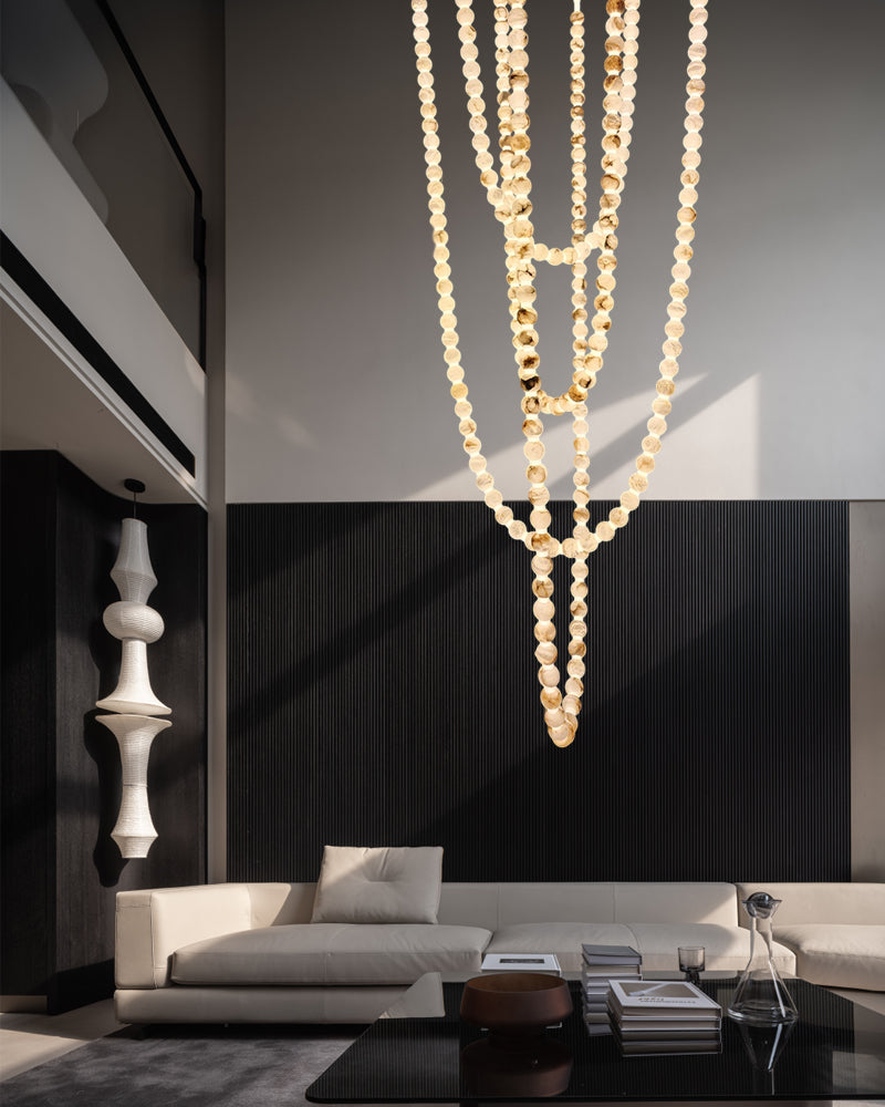 Modern LED Natural Alabaster Globes Beads Hanging Chandelier Indoor Lighting Fixture by Meetlighting