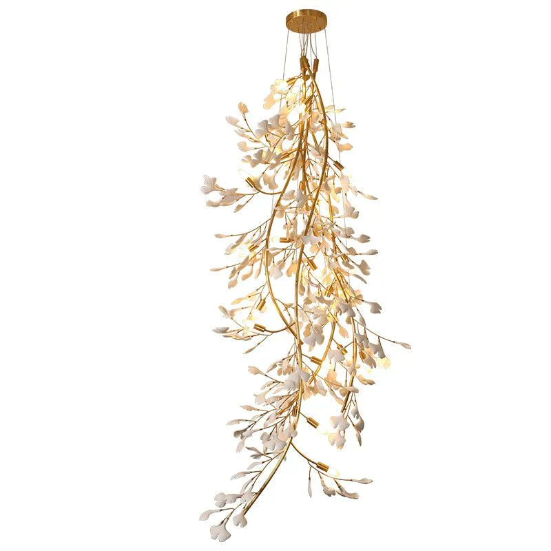 Ginkgo Porcelain Petal Staircase Modern Chandelier, Long Branch Chandelier