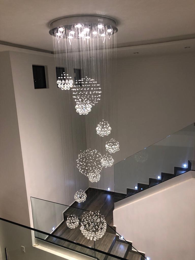 Stately Duplex Crystal Chandelier Spiral Raindrop Globe Shape Ceiling Hanging Light for Entryway/Staircase-MEET LIGHTING
