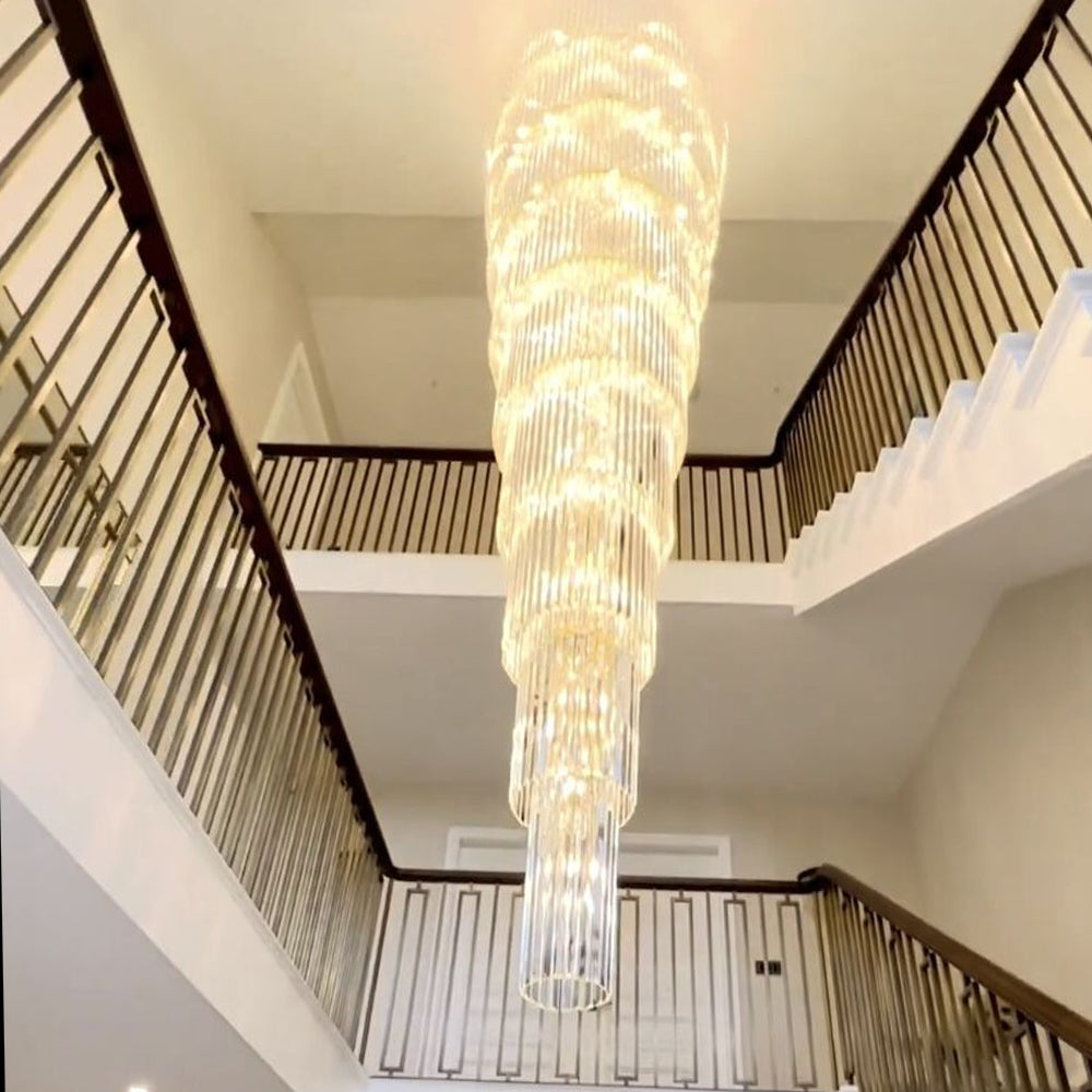 Extra Large Multi-layers Long Golden Crystal Chandelier for 2-Storey/Duplex Buildings/Dining Room/Staircase-MEET LIGHTING