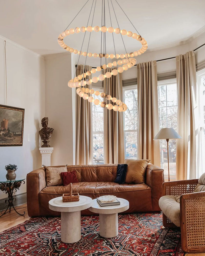 Pearl Alabaster Necklace Round Chandelier 20in 24in 31in 40in | Single Ring