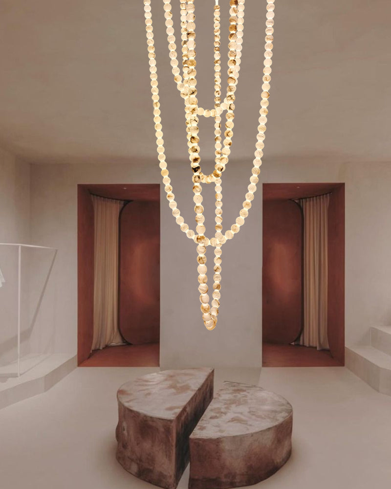 Modern LED Natural Alabaster Globes Beads Hanging Chandelier Indoor Lighting Fixture by Meetlighting