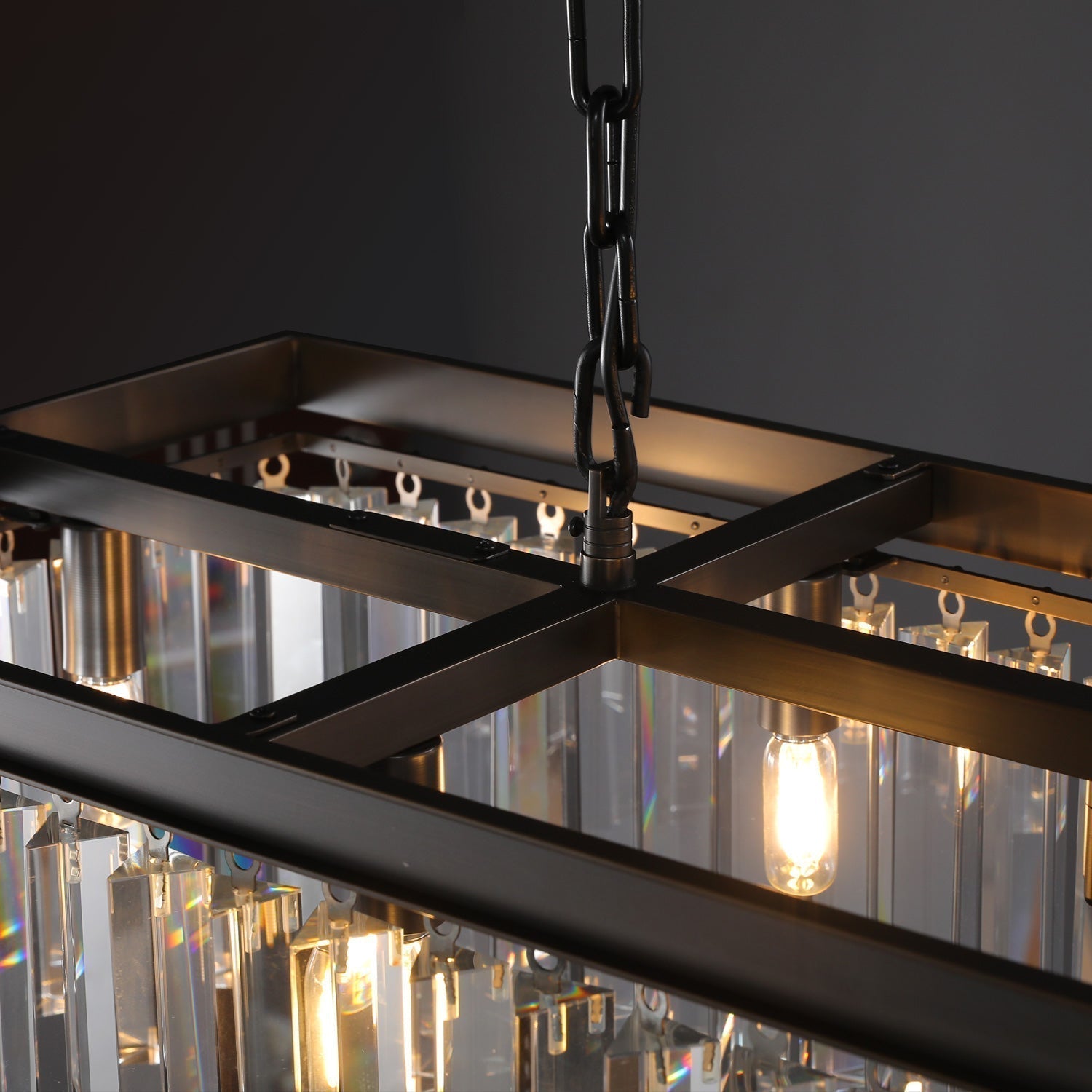 Rhys Rectangular Chandelier 59",Crystal Prism 8-lights