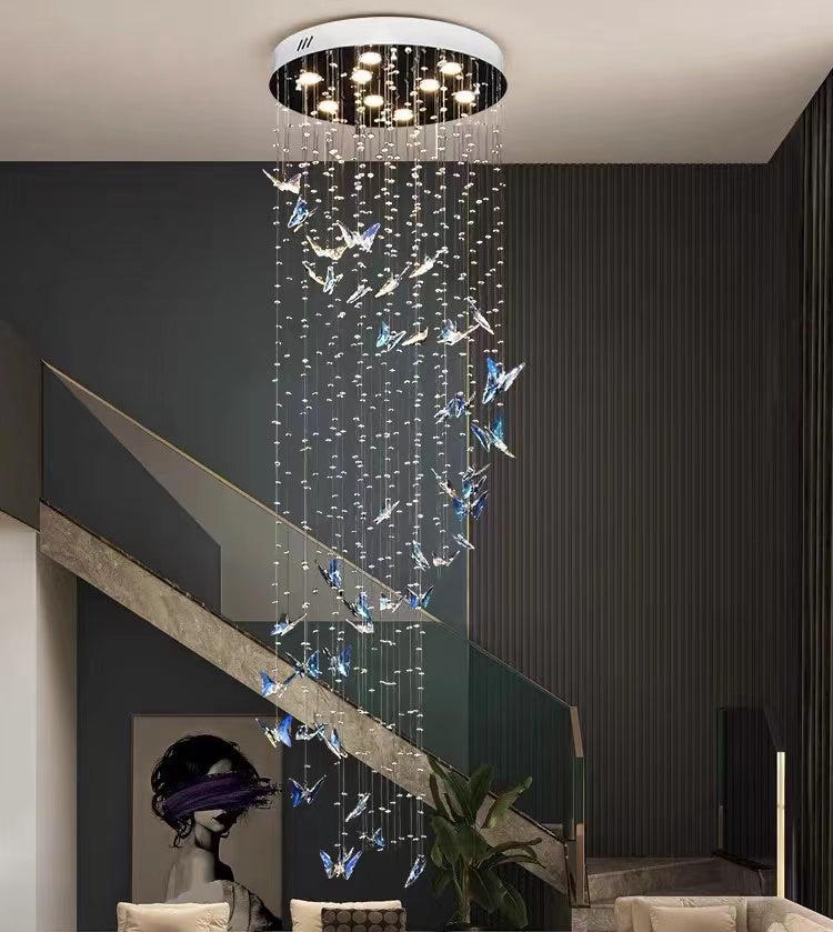 Northern European Style K9 Crystal Floating Butterfly Chandelier for High-ceiling-MEET LIGHTING
