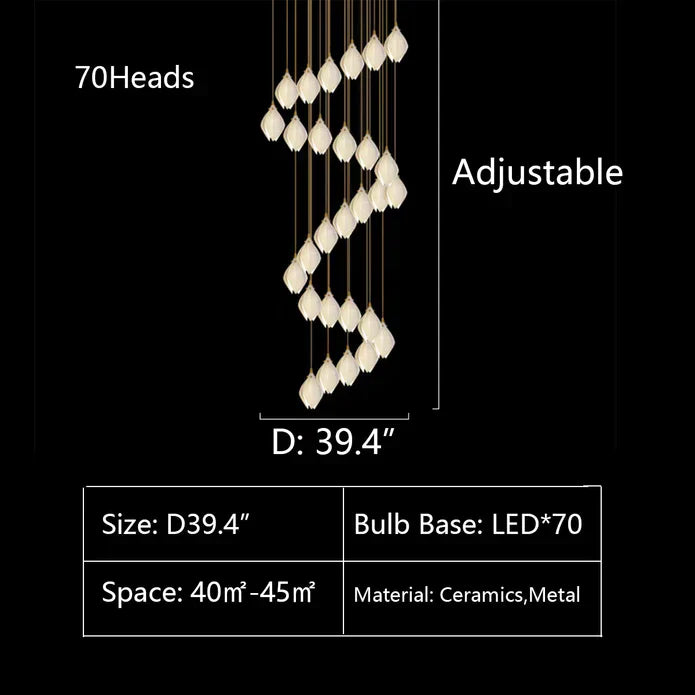 Nordic Magnolia Flower Ceramics Chandelier with Round Canopy-MEET LIGHTING