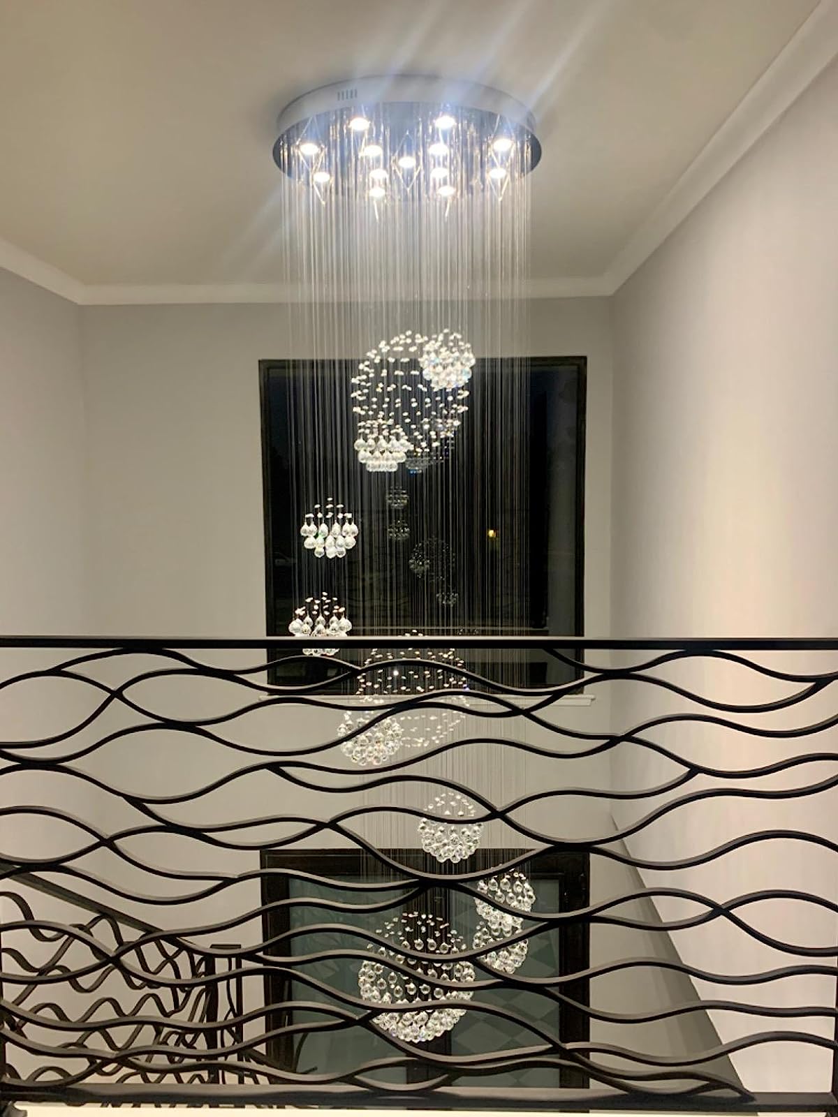 Stately Duplex Crystal Chandelier Spiral Raindrop Globe Shape Ceiling Hanging Light for Entryway/Staircase-MEET LIGHTING