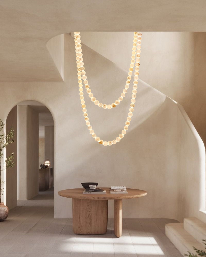 Modern LED Natural Alabaster Globes Beads Hanging Chandelier Indoor Lighting Fixture by Meetlighting
