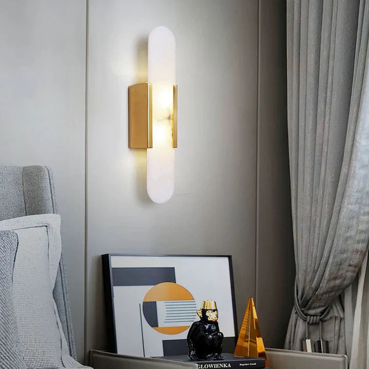 Modern Melange Elongated Alabaster Linear Wall Sconce