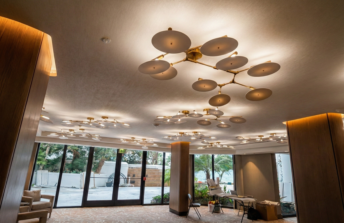 9-light Branching Disc Custom Made Flush mount -- Brushed Brass / Porcelain by Meetlighting