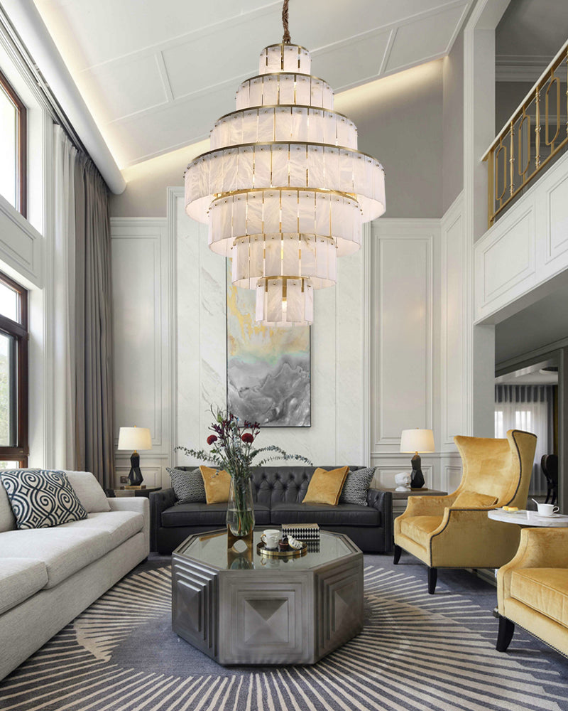Multi-tiered Luxury Modern LED Chandelier Entrance Villa High Ceiling Large Alabaster Chandelier