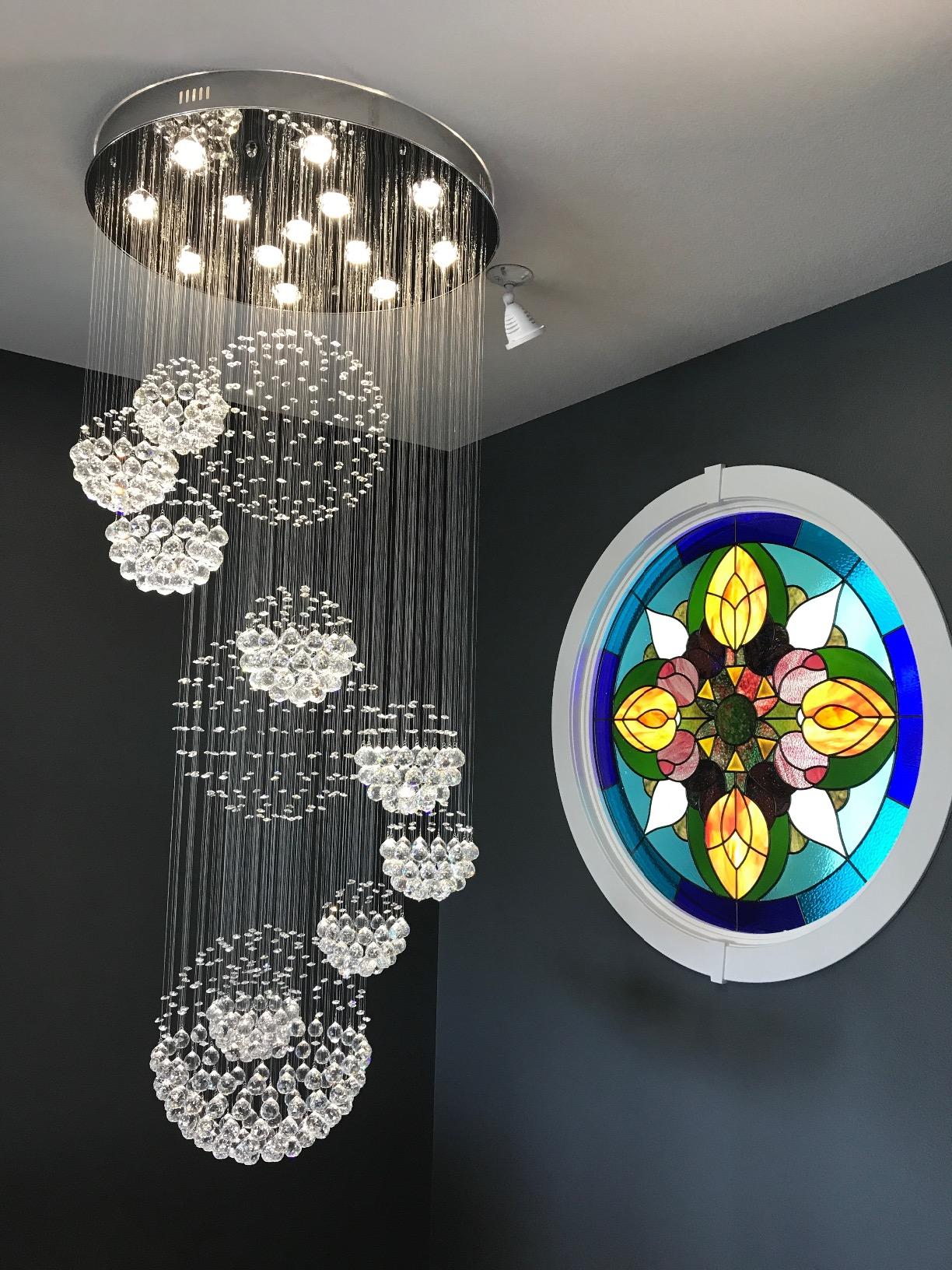 Stately Duplex Crystal Chandelier Spiral Raindrop Globe Shape Ceiling Hanging Light for Entryway/Staircase-MEET LIGHTING