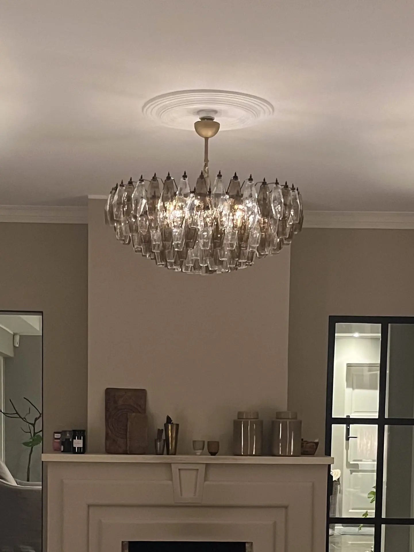 Murano Chandelier – Poliedri – 185 glass – Smoked/Transparent