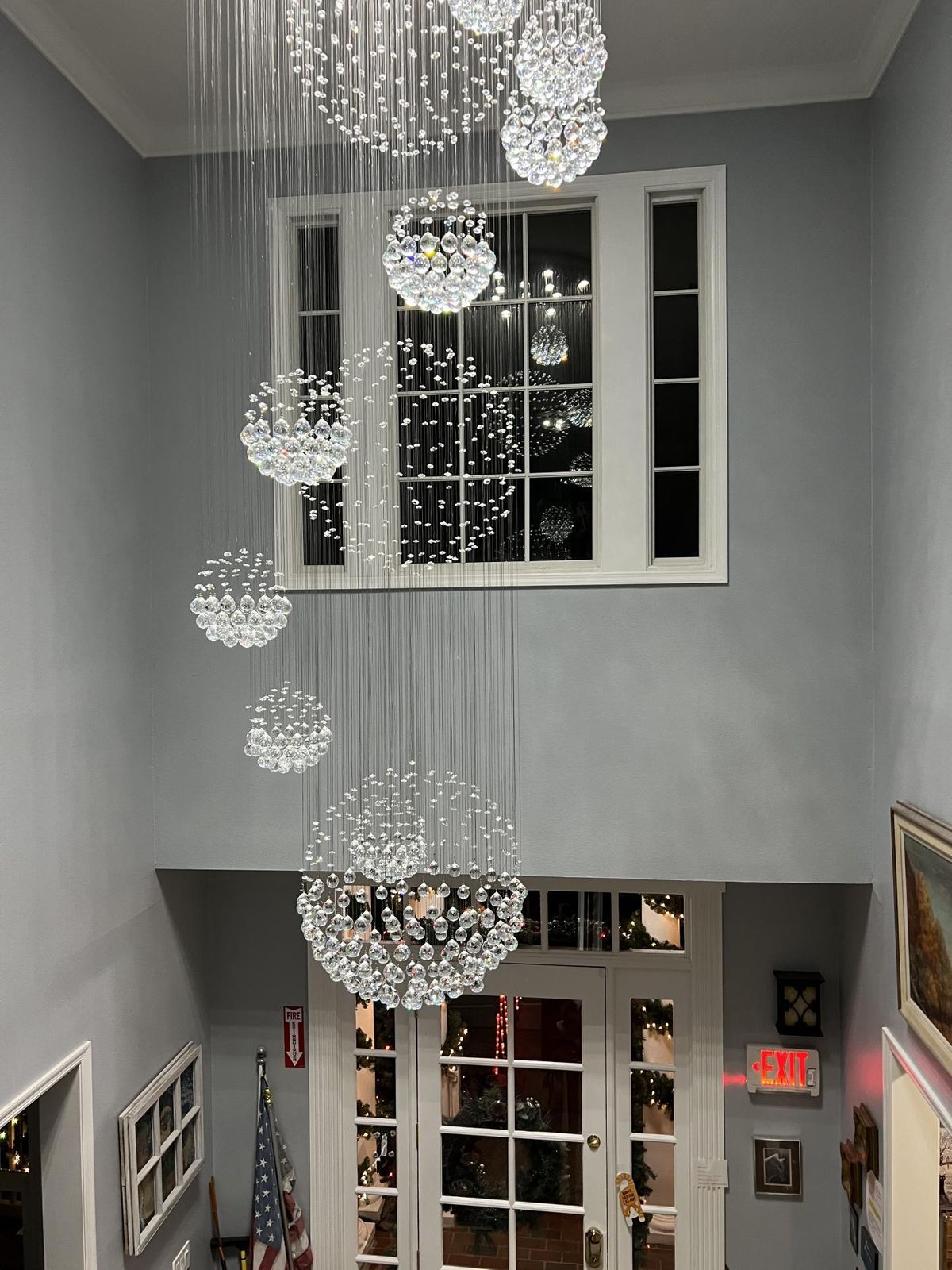 Stately Duplex Crystal Chandelier Spiral Raindrop Globe Shape Ceiling Hanging Light for Entryway/Staircase-MEET LIGHTING