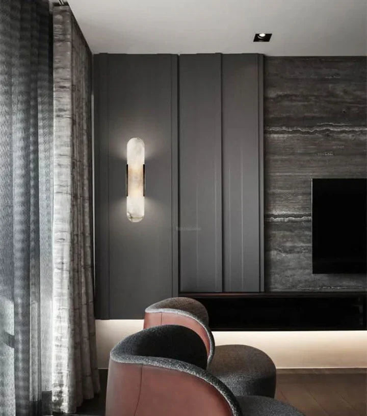 Modern Melange Elongated Alabaster Linear Wall Sconce