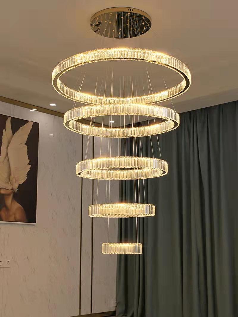 Modern Front Entryway Chandelier 3/4/5/6/7 Rings Crystal Gold/ Chrome Finish Ceiling Lamp-MEET LIGHTING
