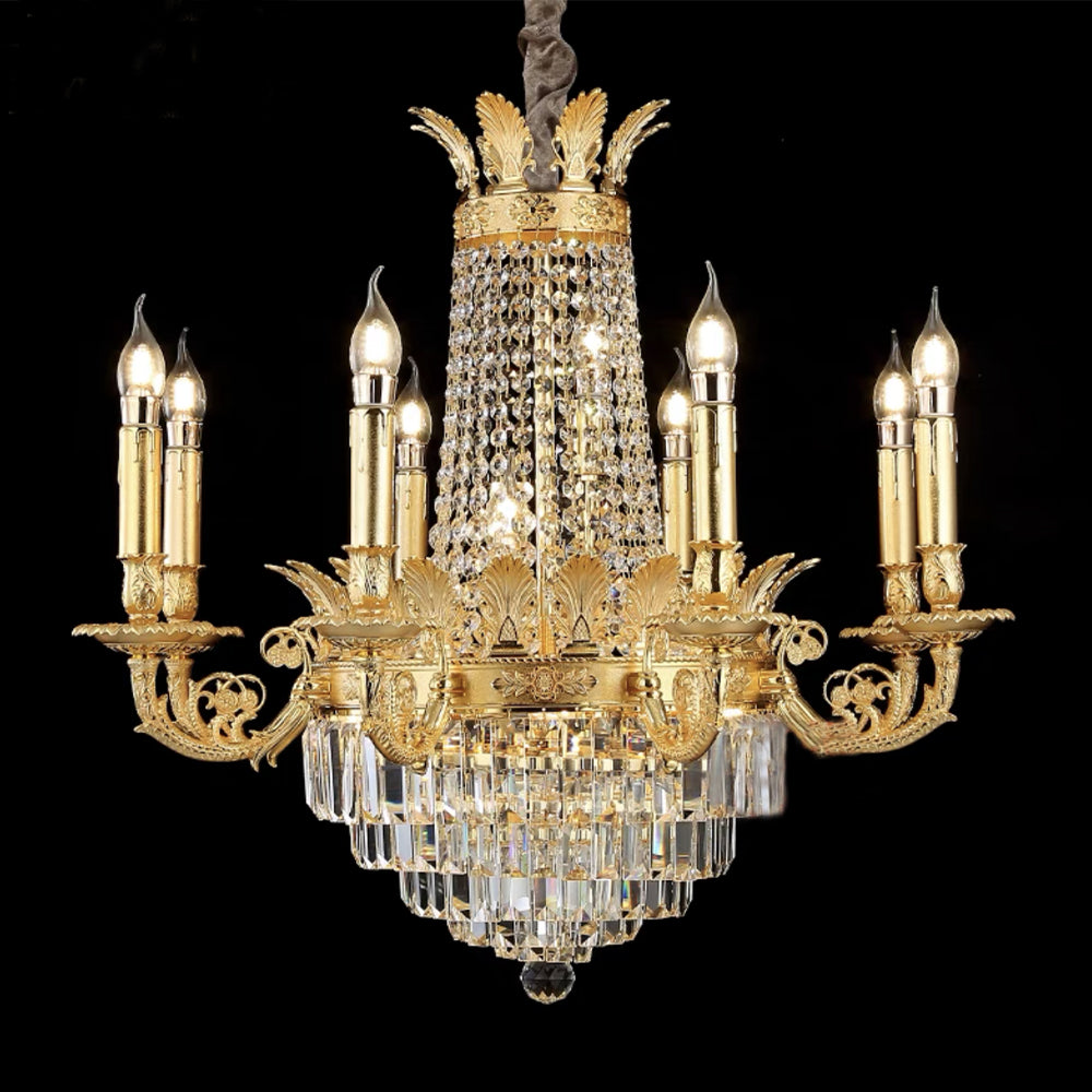 Luxury Empire Multi-tiered Candle Light Crystal Chandelier in Gold Finish for Foyer/Living Room/Staircase/Villa-MEET LIGHTING