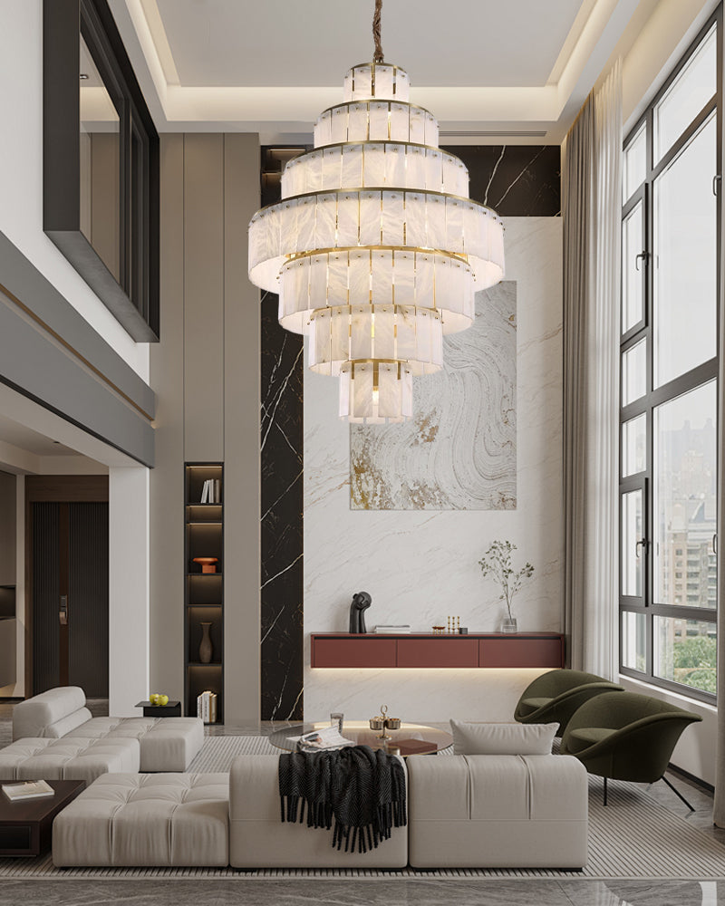 Multi-tiered Luxury Modern LED Chandelier Entrance Villa High Ceiling Large Alabaster Chandelier