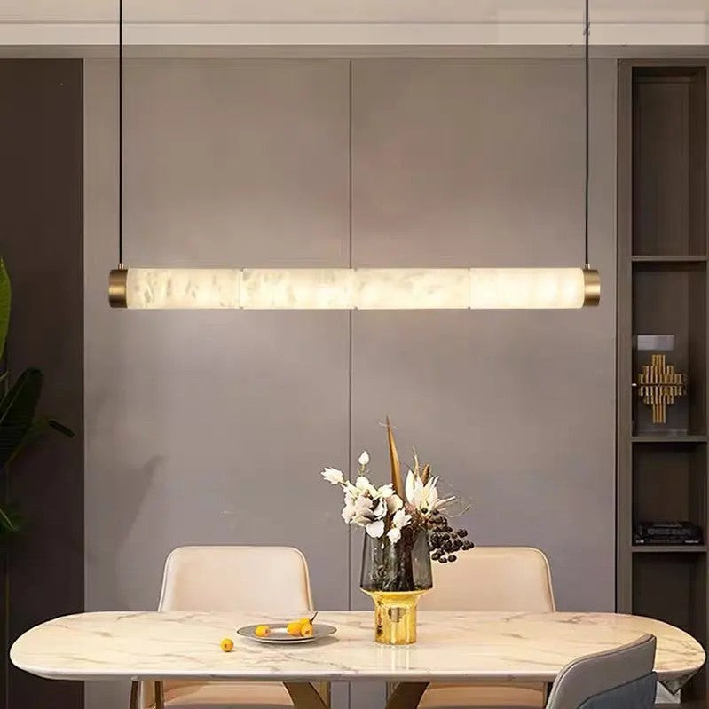 Spain Alabaster Brass Tube Linear Pendant