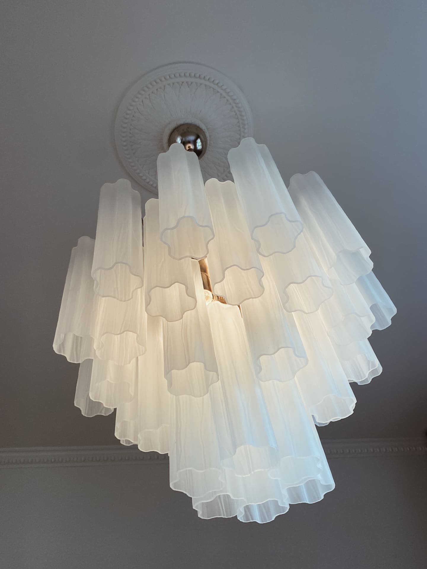 Matte White 36-Tube Murano Glass Chandelier