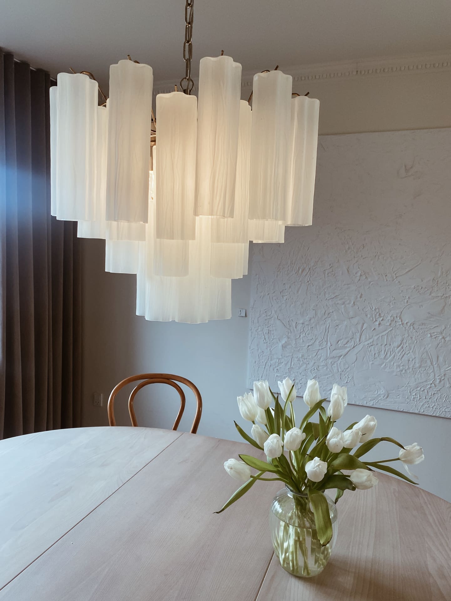 Matte White 36-Tube Murano Glass Chandelier
