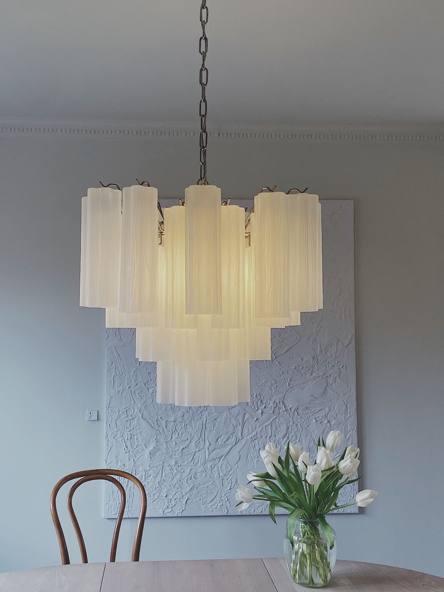 Matte White 36-Tube Murano Glass Chandelier
