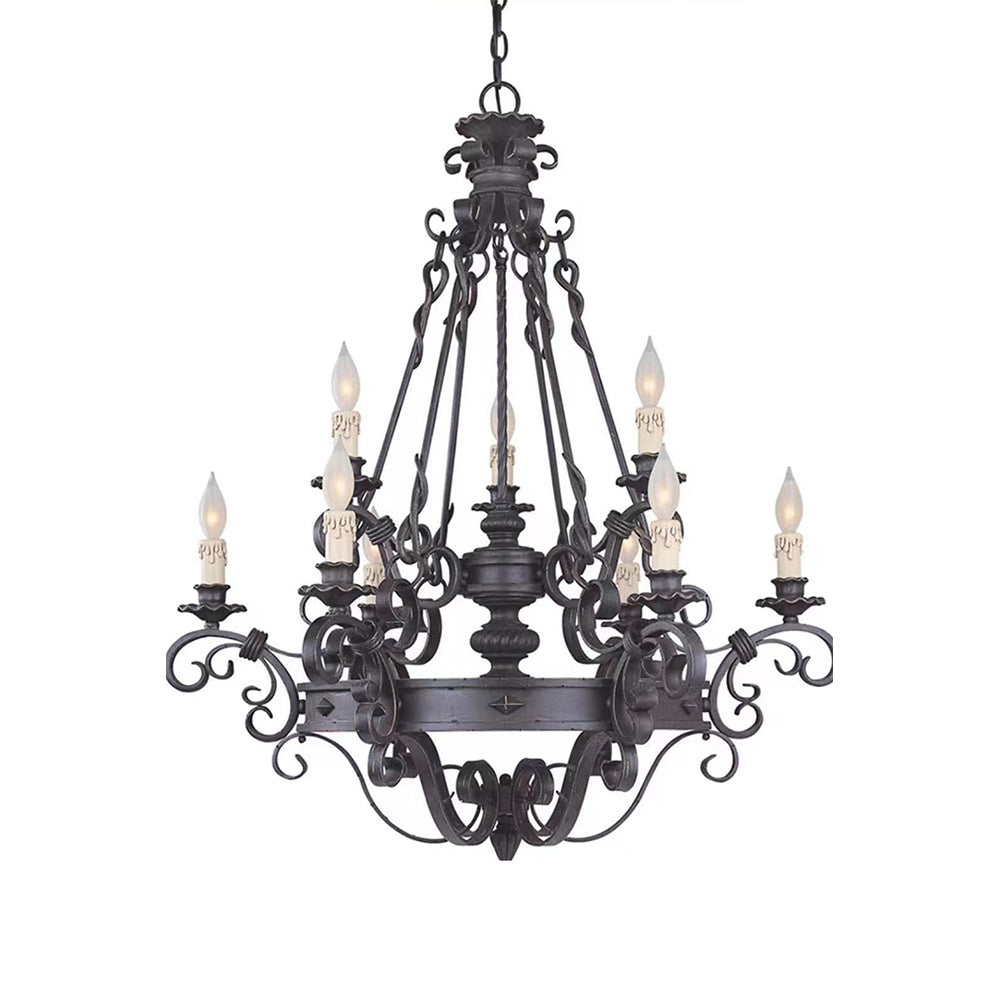 Vintage Iron Simple Candle Art Chandelier for Living Room / Villa / Stairs-MEET LIGHTING