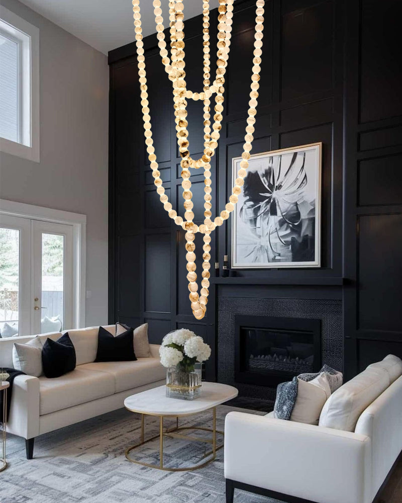 Modern LED Natural Alabaster Globes Beads Hanging Chandelier Indoor Lighting Fixture by Meetlighting