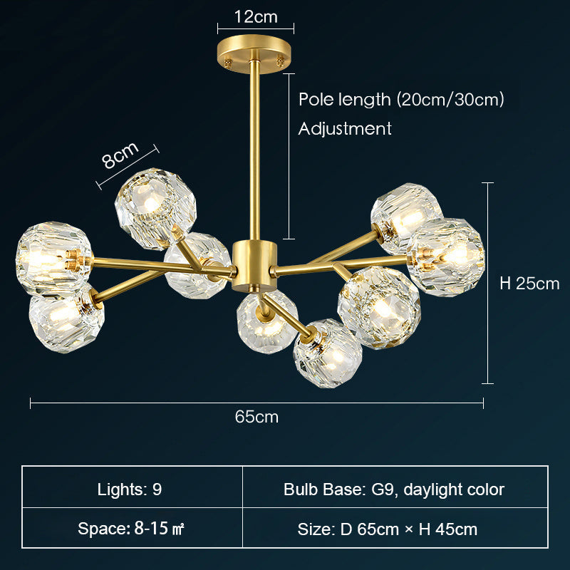 Brass Sputnik Chandelier With K9 Crystals Modern Ceiling Light Fixture-MEET LIGHTING