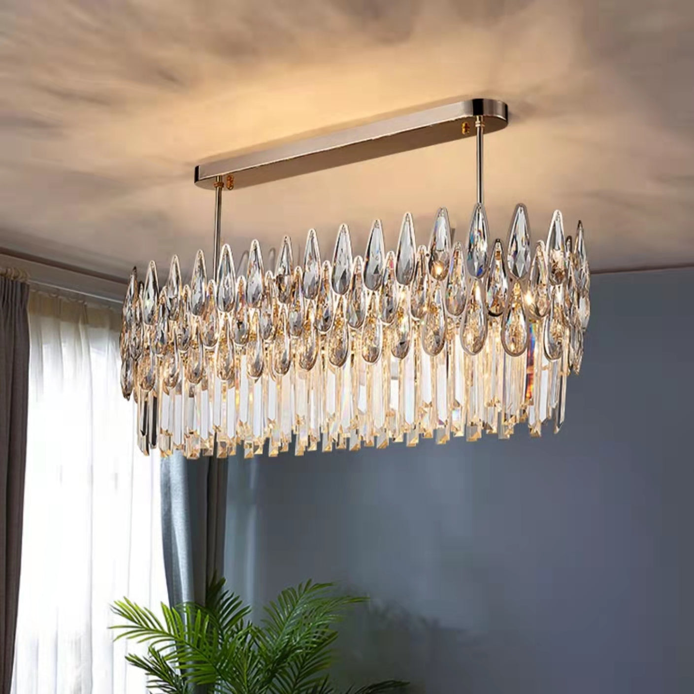 Modern Round/Rectangular Raindrop Crystal Chandelier for Low-ceiling-MEET LIGHTING