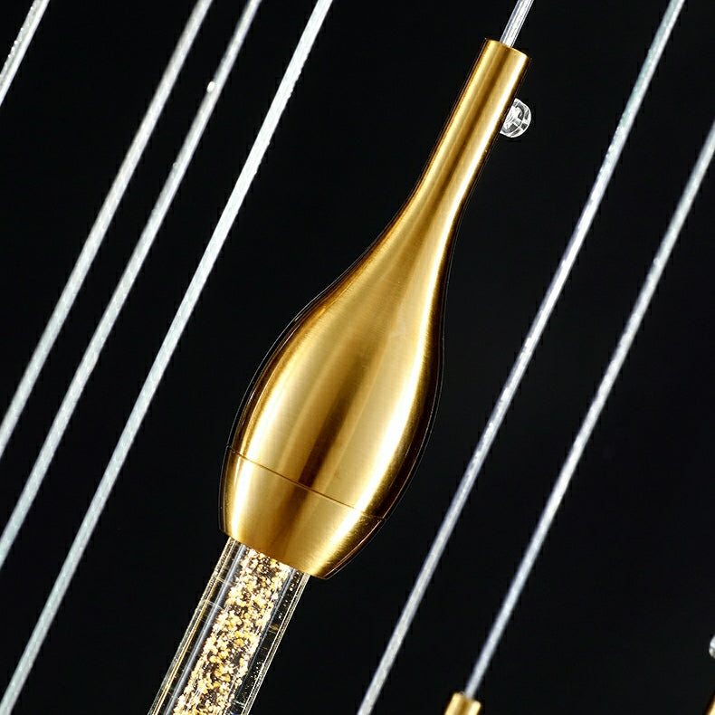 Foyer Glass Drops Pendant Chandelier Spiral Staircase High Ceiling Light Fixture In Gold Finish-MEET LIGHTING