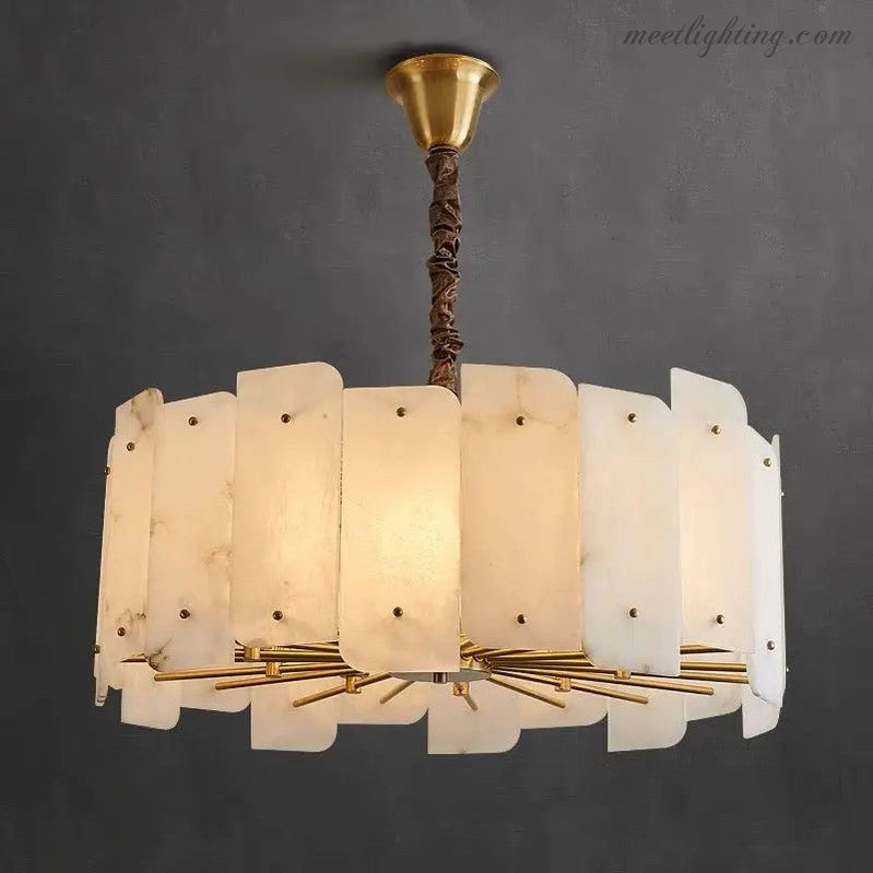 Alabaster Brass Dining Room Round Chandelier-MEET LIGHTING