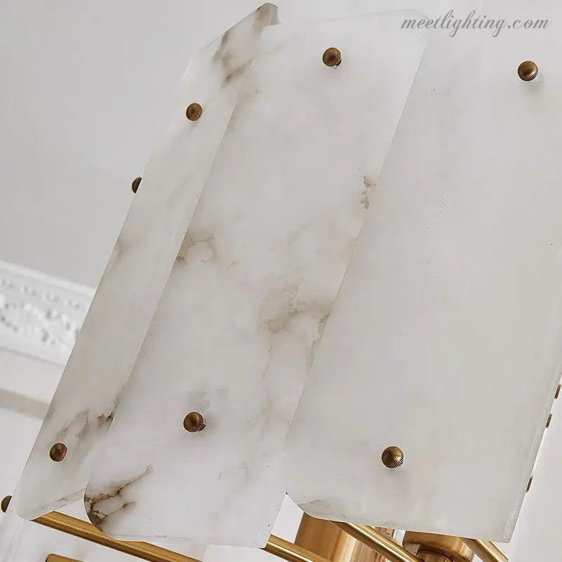 Alabaster Brass Dining Room Round Chandelier-MEET LIGHTING