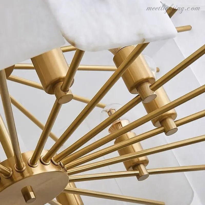 Alabaster Brass Dining Room Round Chandelier-MEET LIGHTING