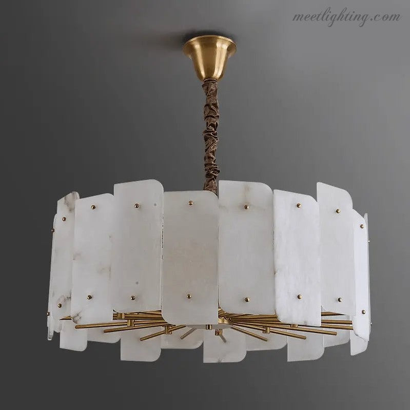 Alabaster Brass Dining Room Round Chandelier-MEET LIGHTING