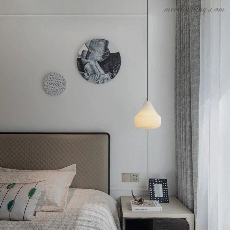 Alabaster Hat Pendant Light Over Nightstand-Meet Lighting