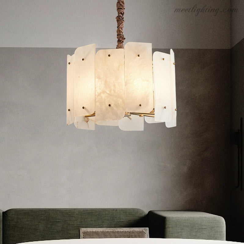 Alabaster Lorry Round Chandelier 20" 31"-MEET LIGHTING