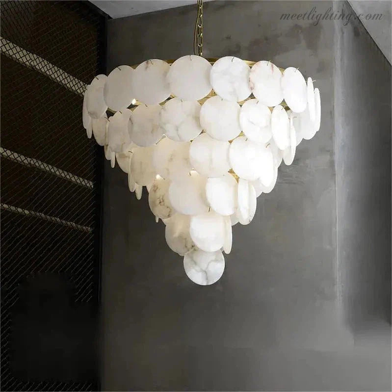 Alabaster Magnolia Multi-Tiered Round Chandelier-MEET LIGHTING