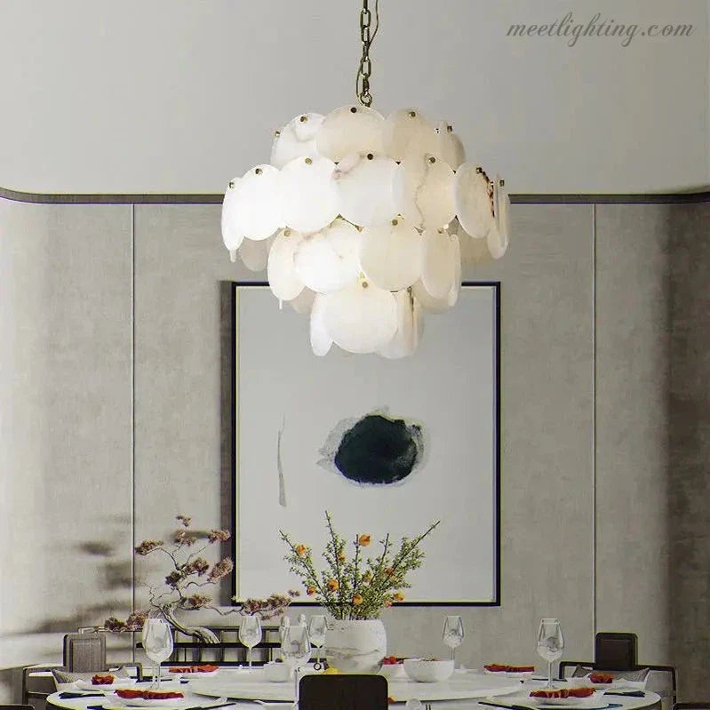 Alabaster Magnolia Multi-Tiered Round Chandelier-MEET LIGHTING