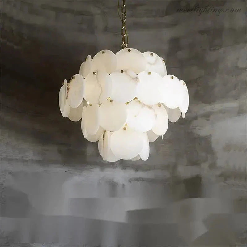 Alabaster Magnolia Multi-Tiered Round Chandelier-MEET LIGHTING